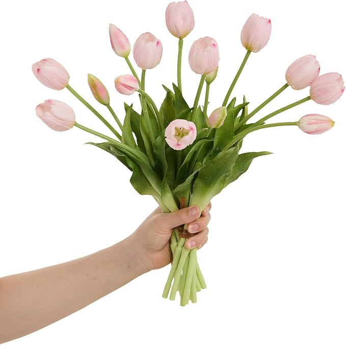 15 Pcs Light Pink Tulips Artificial Flowers Faux Tulips Real Touch Latex Fake Flower Bouquet for ... | Amazon (US)
