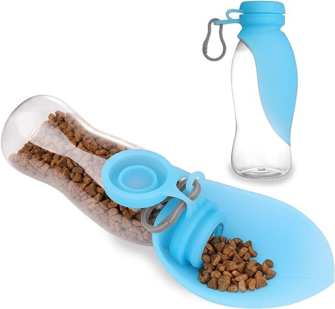 Flexzion Portable Dog Pet Food/Water Dispenser Bottle 500ML/17oz - Compact Expandable Silicone Tr... | Amazon (US)