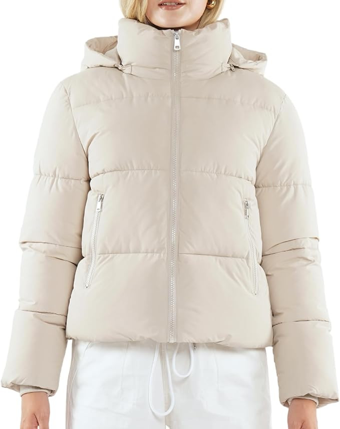 PUFFIT Women's Cropped Puffer Jackets,Warm Winter Jacket with Removable Hood,Zipped Pockets,Short... | Amazon (US)