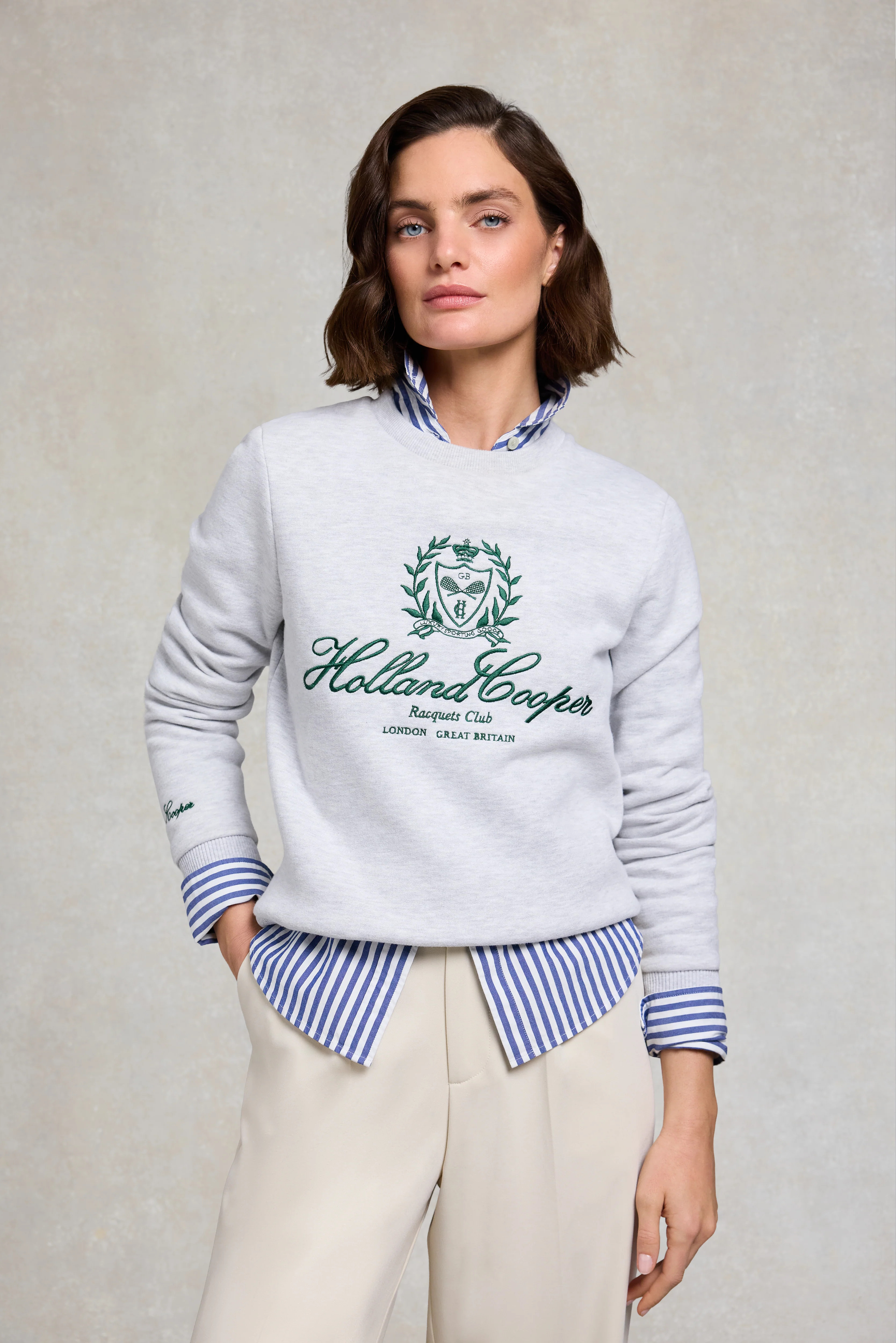 Collegiate Crew Neck Sweat (Ice Marl) | Holland Cooper