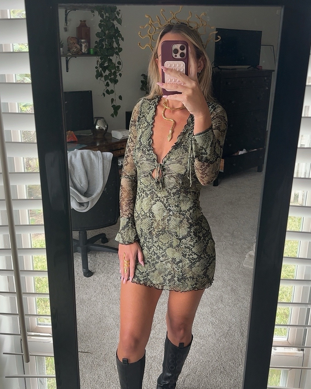 Dress is the sloane mini from RESA in venom 🐍 Medusa/snake costume! If you want to make it a couples costume, you could either be a soldier that is made of stone for Medusa, or a zookeeper or snake/pest control to go with snake costume. 💚

#LTKParties #LTKSeasonal #LTKHalloween