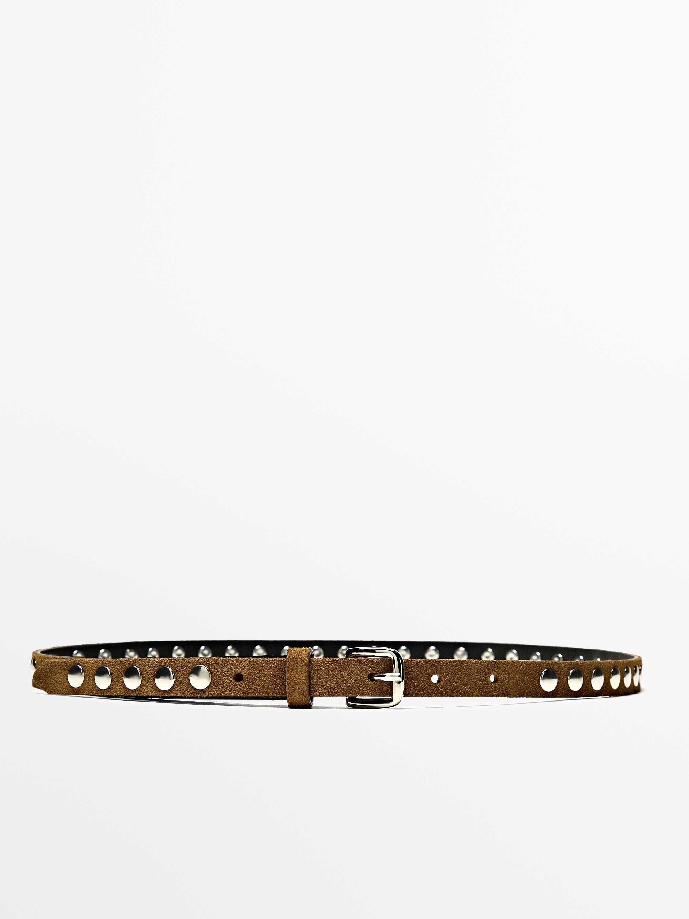 Thin leather belt with studs | Massimo Dutti UK