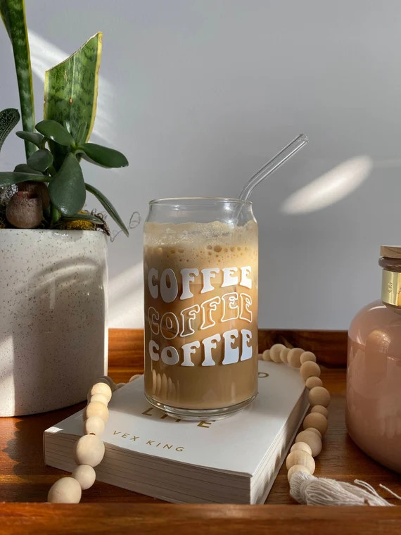 Coffee Beer Can Glass Cup | Retro Groovy Coffee Glass | Soda Can Glass | Iced Coffee Glass | Aest... | Etsy (US)