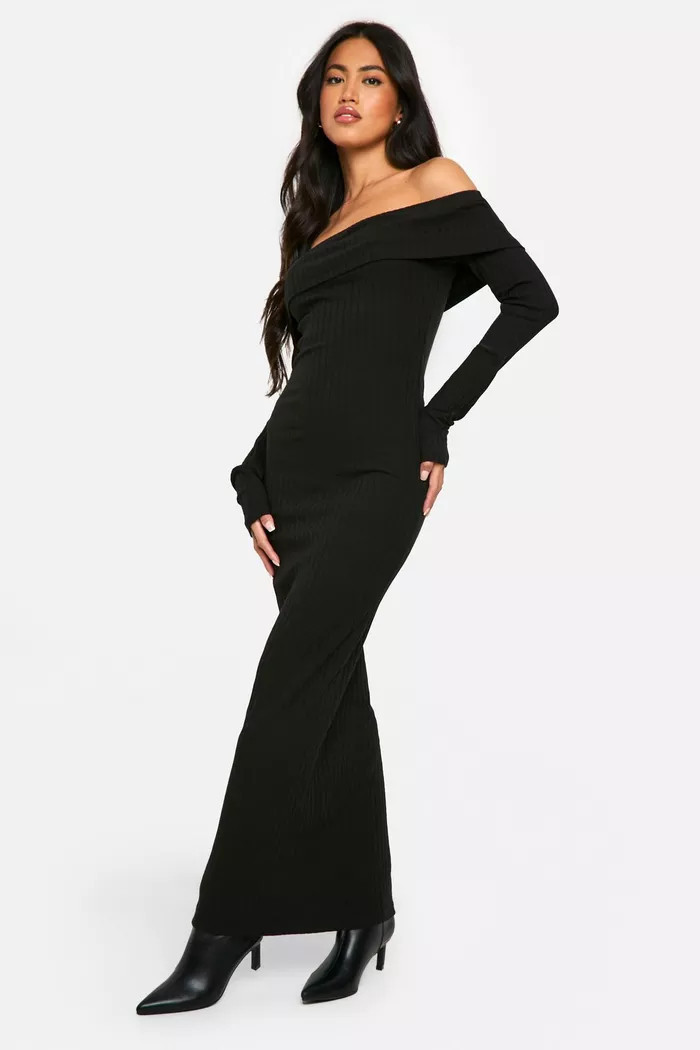 Wide Rib Bardot Maxi Dress | Boohoo.com (UK & IE)