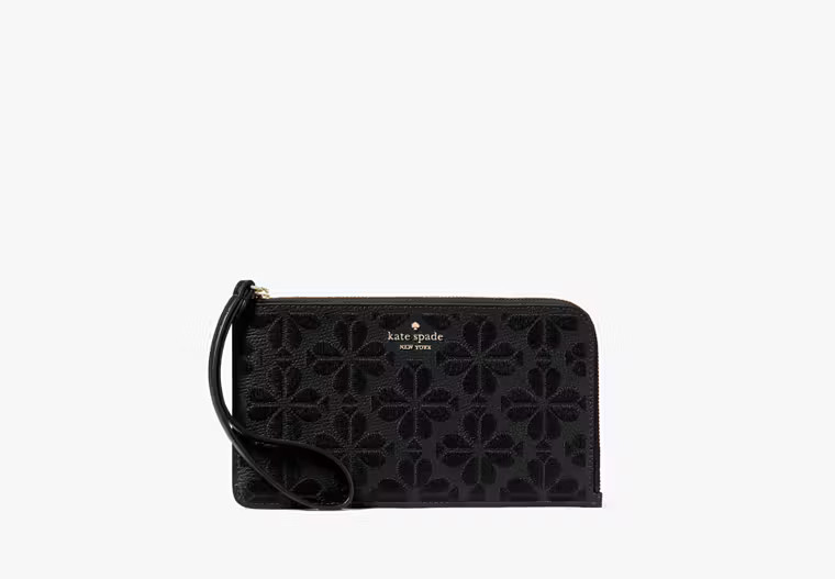 Kate Spade Lucy Spade Flower Embroidered Medium L-Zip Wristlet, Black | Kate Spade Outlet