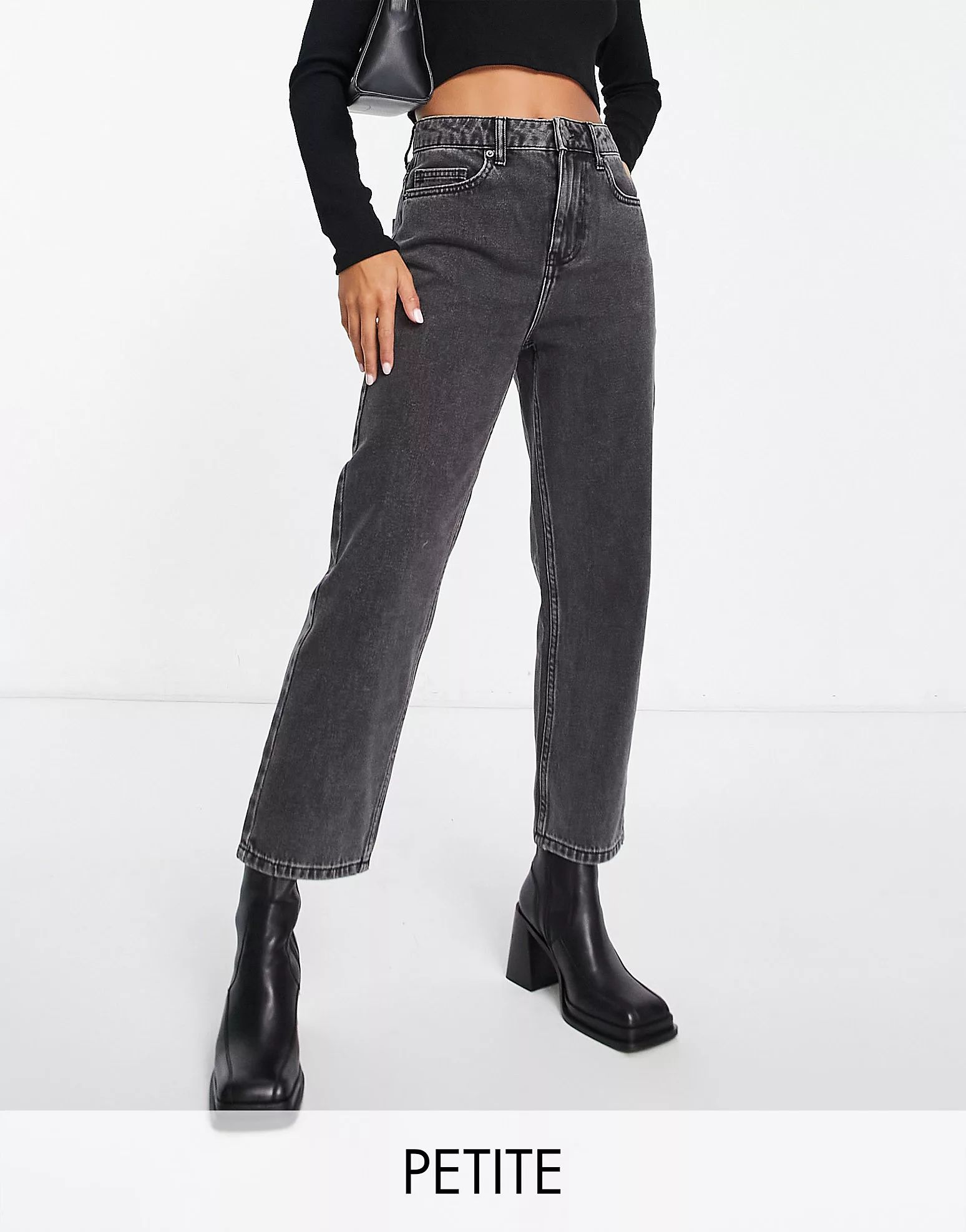 Miss Selfridge Petite straight leg jean in black | ASOS (Global)