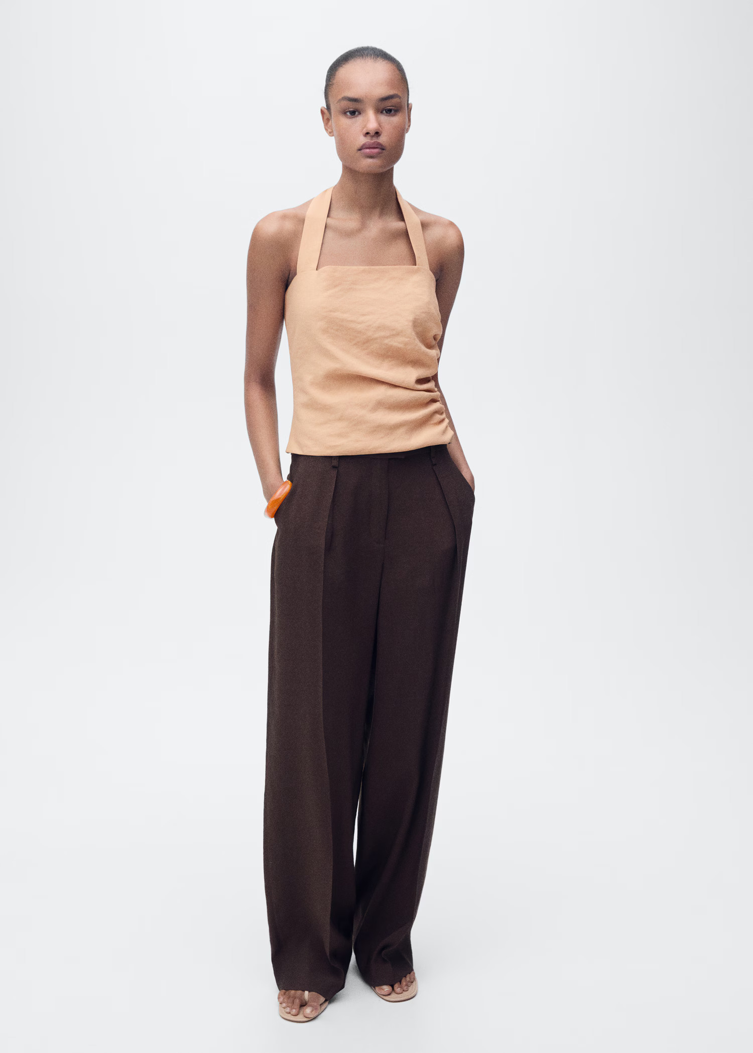 Lyocell top with gathered detail - Women | MANGO United Kingdom | MANGO (UK)