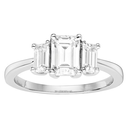 14K White Gold Moissanite by Charles & Colvard Emerald Three-Stone Ring 1.55 DEW | Walmart (US)