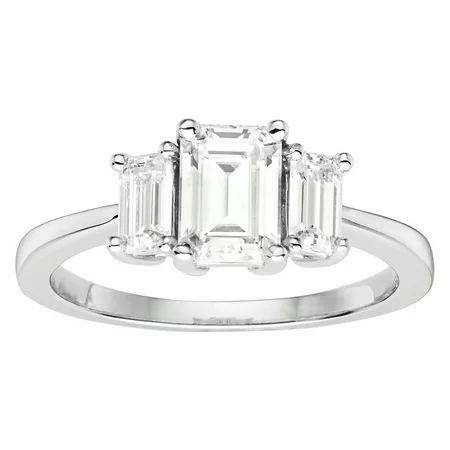 14K White Gold Moissanite by Charles & Colvard Emerald Three-Stone Ring 1.55 DEW | Walmart (US)