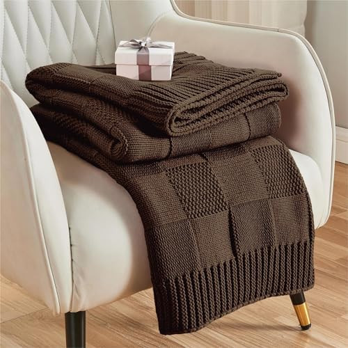 CozeCube Check Knit Throw Blanket, Dark Brown Checkered Throw for Couch, Decorative Christmas Sof... | Amazon (US)