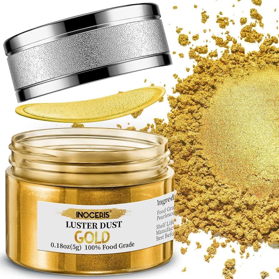 INOCERIS Edible Luster Dust, 5 Grams Food Grade Gold Cake Dust Shimmer Metallic Gold Food Colorin... | Amazon (US)