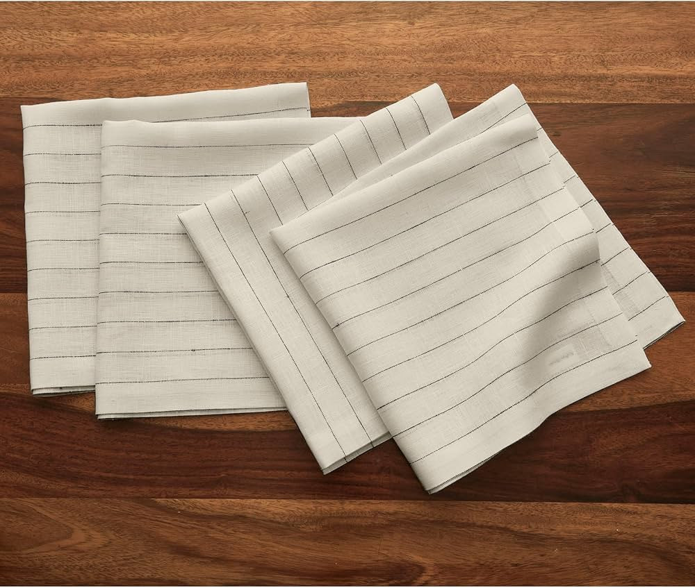 Solino Home Pinstripe Linen Napkins – 20 x 20 Inch Cloth Dinner, Set of 4 100% Pure Linen Napki... | Amazon (US)