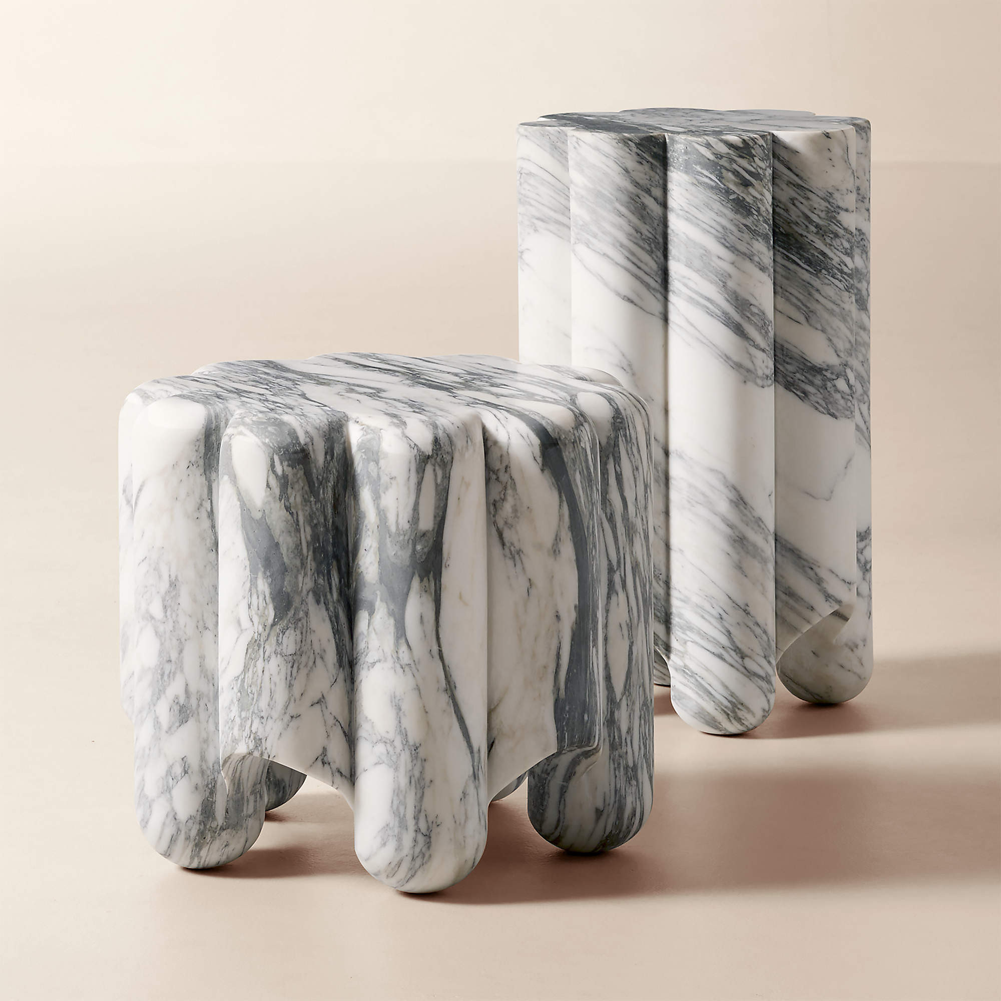 Clemence Carved Marble Short Side Table by goop | CB2 | CB2
