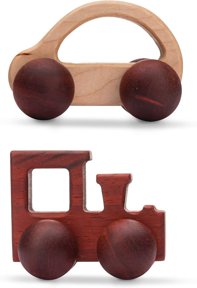 Promise Babe 2pc Wooden Rattle Organic Wooden Cars Push Car Toys Montessori Educational Natural W... | Amazon (US)