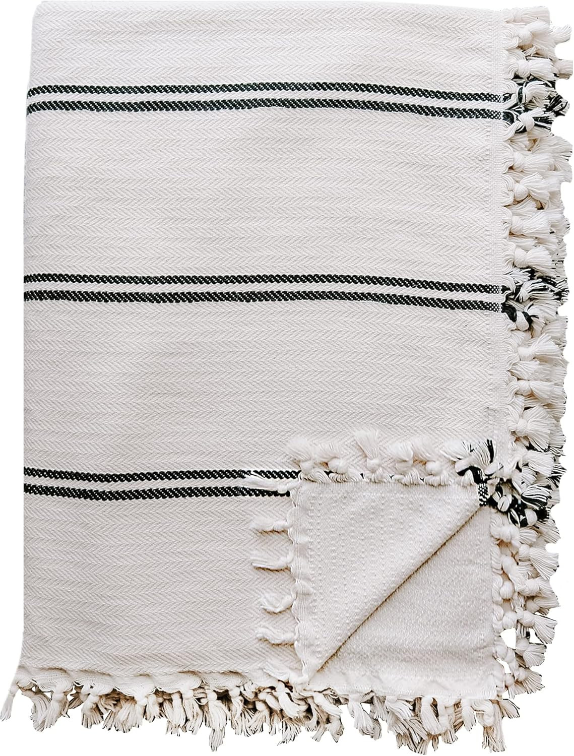 Sweet Water Decor Turkish Cotton Throw Blankets | Large Size 65 x 85 | Cream with Black Decorativ... | Amazon (CA)