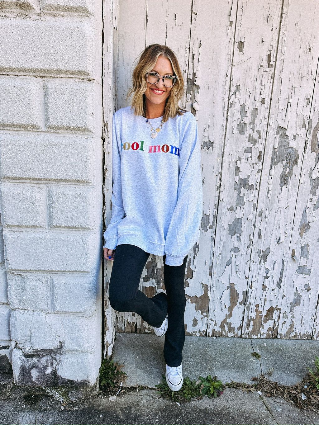 cool mom colorful embroidery sweatshirt | Etta+East