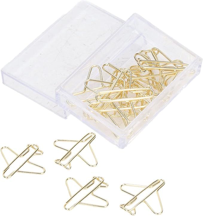 Airplane Paper Clips, 100pcs Gold Paper Clips Cute Paperclips with Storage Box Bookmarks Planner ... | Amazon (US)