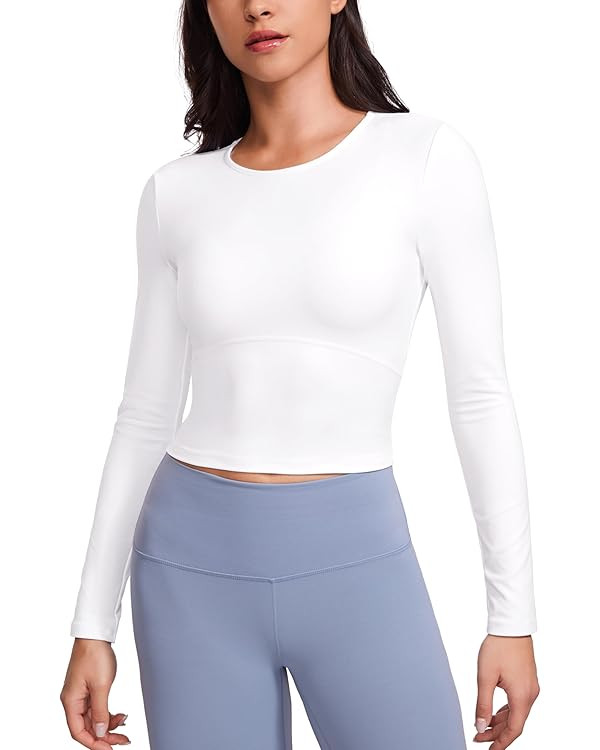 CRZ YOGA Butterluxe Womens Long Sleeve Crop Yoga Shirts Slim Fit Cropped Workout Tops Athletic Ca... | Amazon (US)