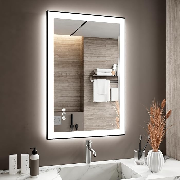 24x36 Inch LED Bathroom Mirror with Black Frame, Backlit and Front Lighted Bathroom Mirrors for W... | Amazon (US)
