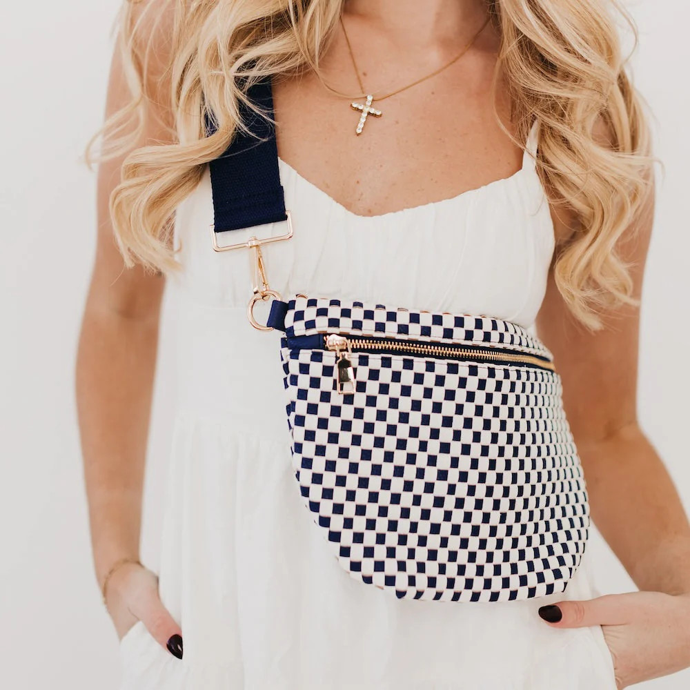 Westlyn Woven Bum Bag Woven Checkered Navy | Pretty Simple