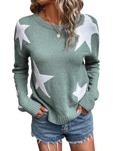 SHENHE Women's Star Pattern Crew Neck Drop Shoulder Casual Sweater Pullover Knitwear | Amazon (US)