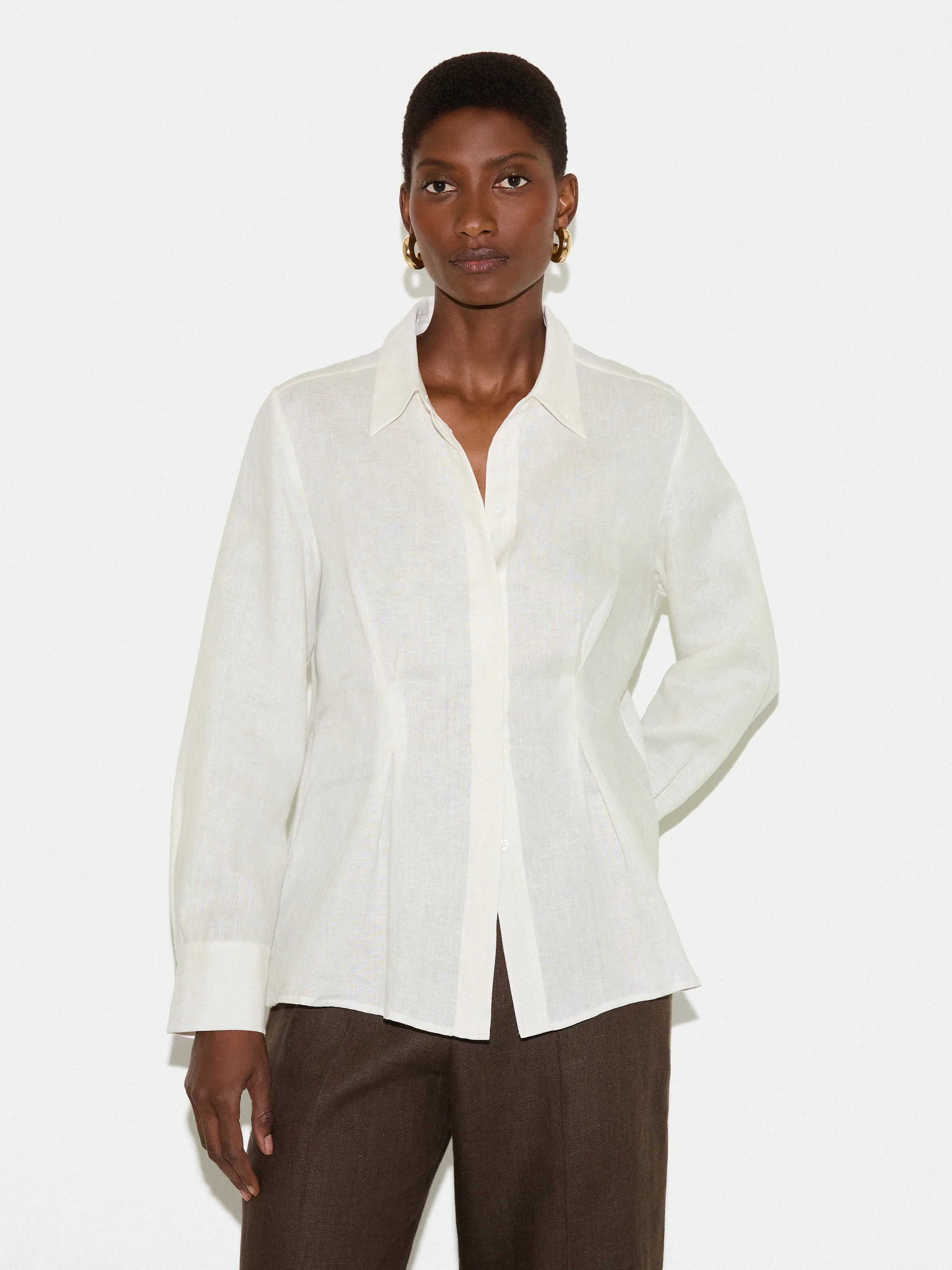 Linen Pleated Waist Shirt | White | Jigsaw (UK)