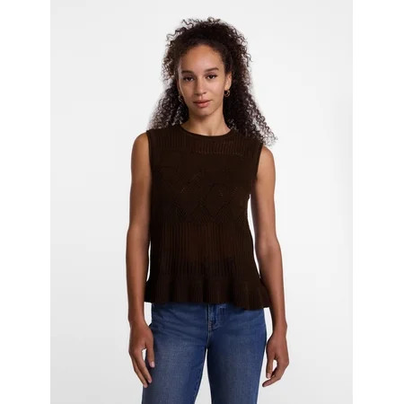 Scenario Women's Texture Peplum Tank Sweater, Lightweight, Sizes XS-XXXL | Walmart (US)