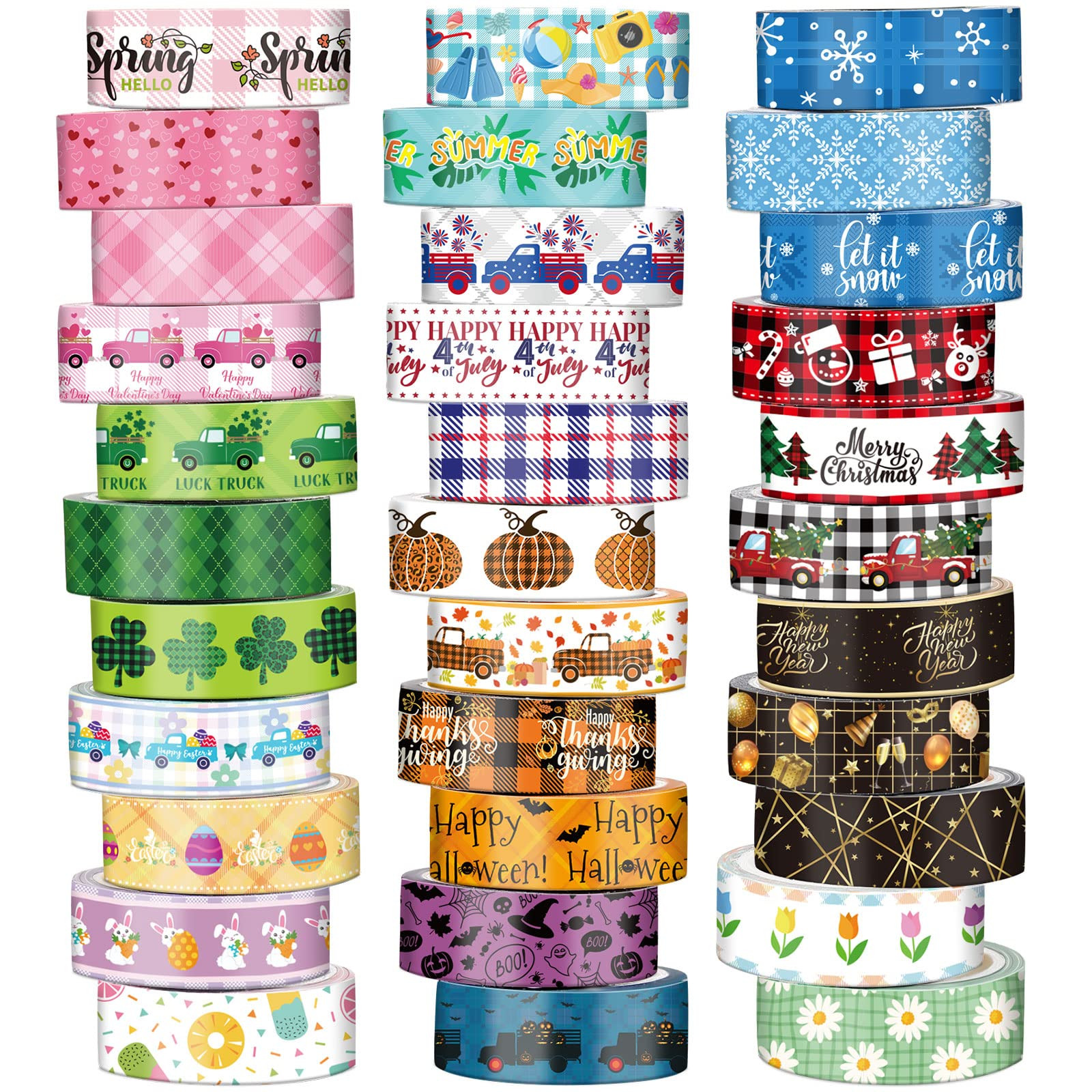 TaoBary 33 Rolls Holiday Plaid Washi Tape, 15 mm Seasonal Washi Tape Set Bohemian Colorful Vintag... | Amazon (US)