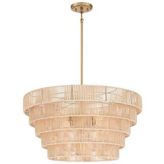 Piersan 26 in. 5-Light Brass Modern Bohemian Chandelier with Tiered Rattan Shade | The Home Depot