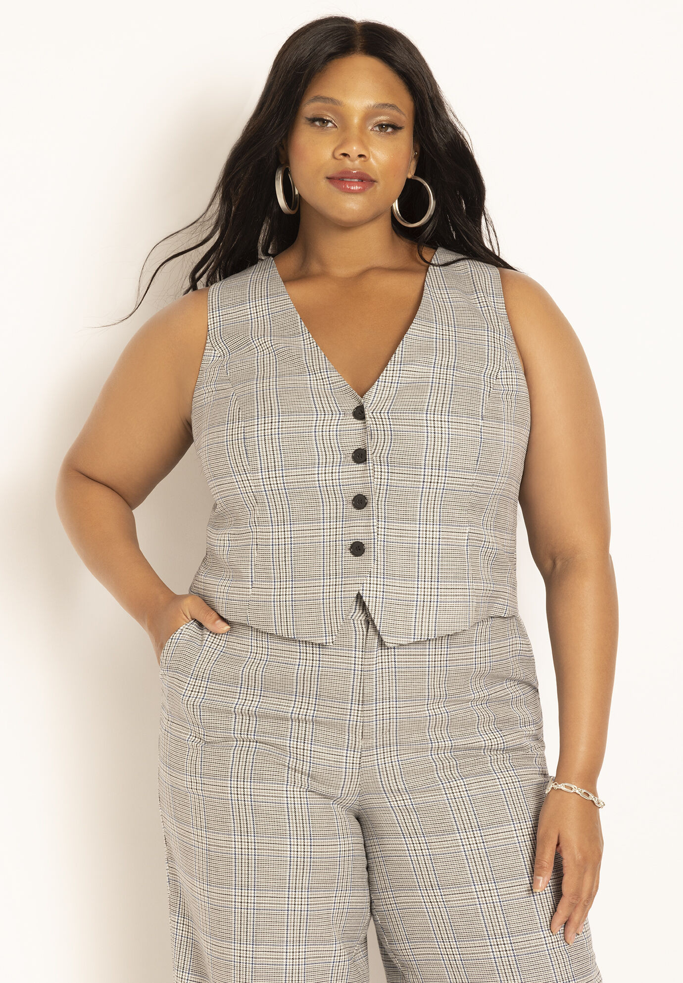 Windowpane Suit Vest | Eloquii