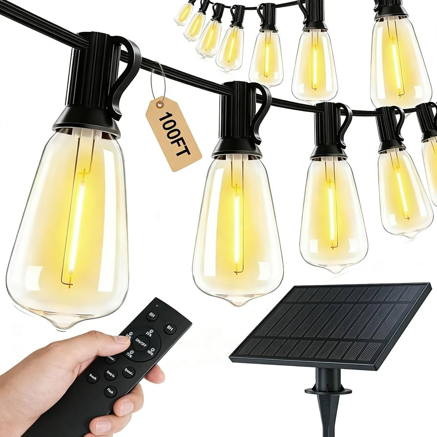 TW SHINE 100 FT Solar String Lights Outdoor, 31+2 LED Waterproof Shatterproof Bulbs with Remote D... | Amazon (US)