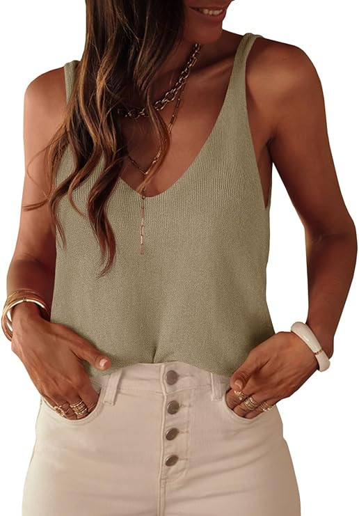 Tankaneo Womens Knit Sweater Tank Tops Casual Summer V Neck Loose Fit Sleeveless Camisole Shirts | Amazon (US)