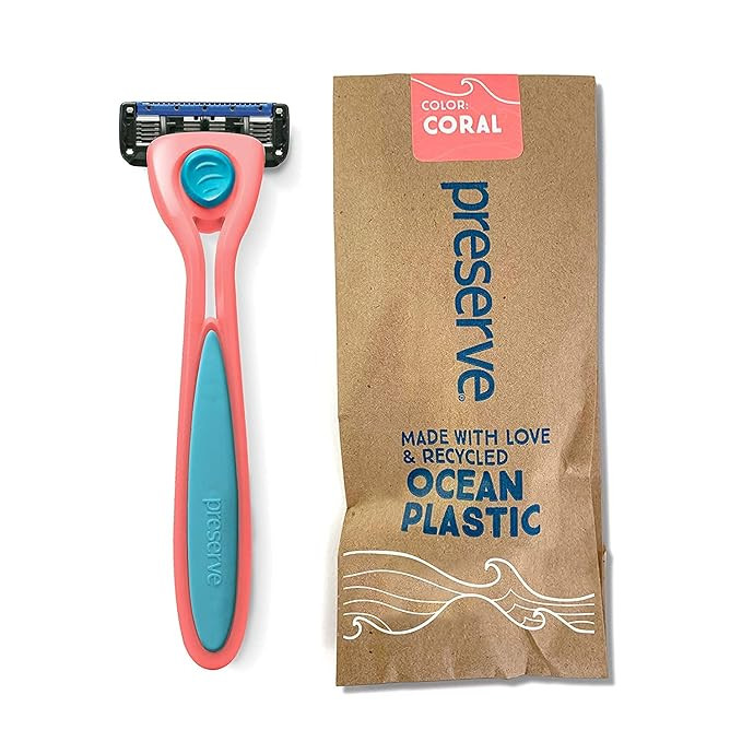 Preserve POPi Shave 5 Razor System Made with Recycled Ocean Plastic and 5-blade cartridge, Coral ... | Amazon (US)