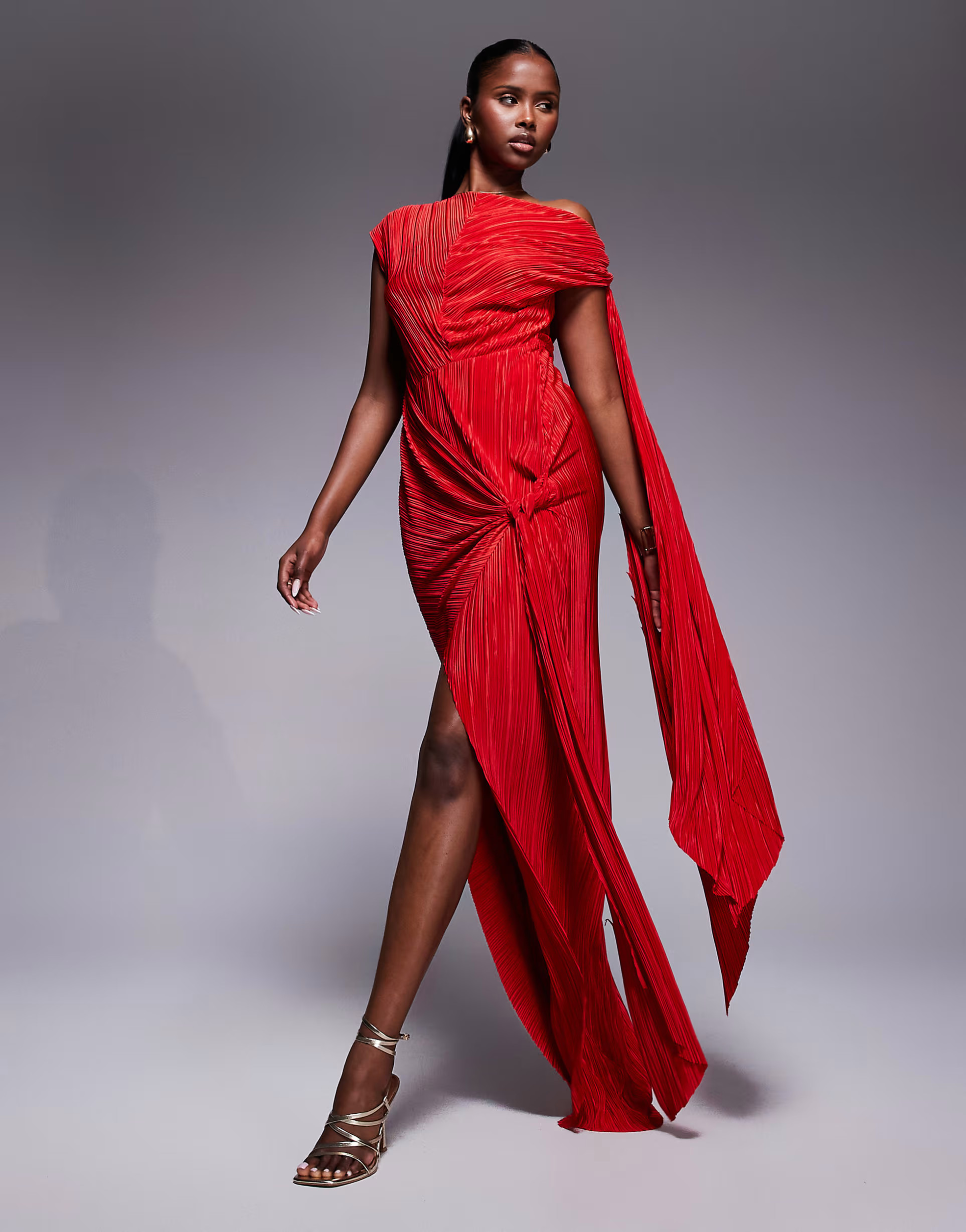 ASOS DESIGN Premium plisse multi knot detail maxi dress with high split | ASOS (Global)