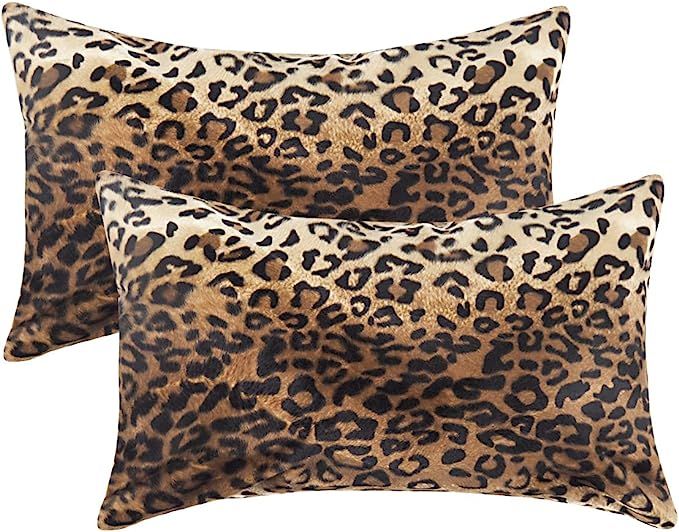 CARRIE HOME Soft Plush Leopard Print Faux Fur Lumbar Pillow Covers for Home Couch Sofa (Set of 2,... | Amazon (US)
