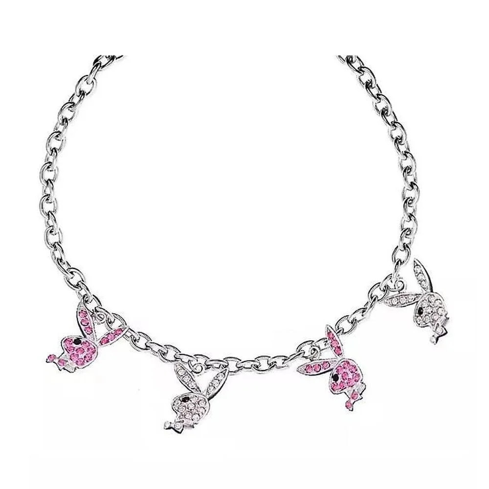 Necklace Stainless Steel Rhinestone Playboy Rabbit Pendant Punk Chain Choker for Women | Walmart (US)