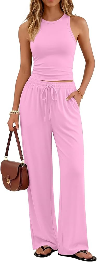 Trendy Queen Women's Summer 2 Piece Lounge Set Tank Top Wide Leg Pants Pockets 2026 | Amazon (US)
