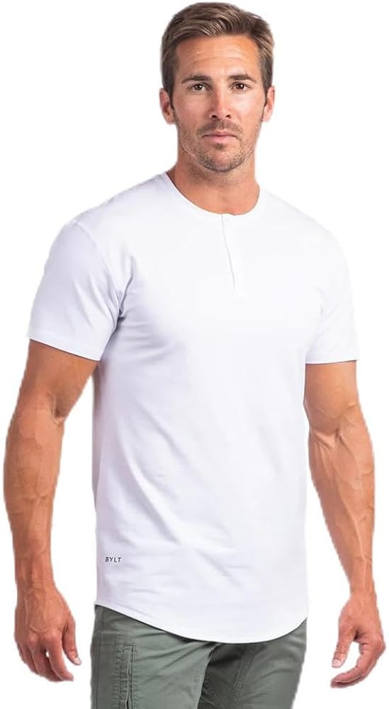BYLT Drop-Cut Henley Shirts for Men, 3-Button Closure, Short Sleeve, Casual T-Shirt, Soft & Breat... | Amazon (US)