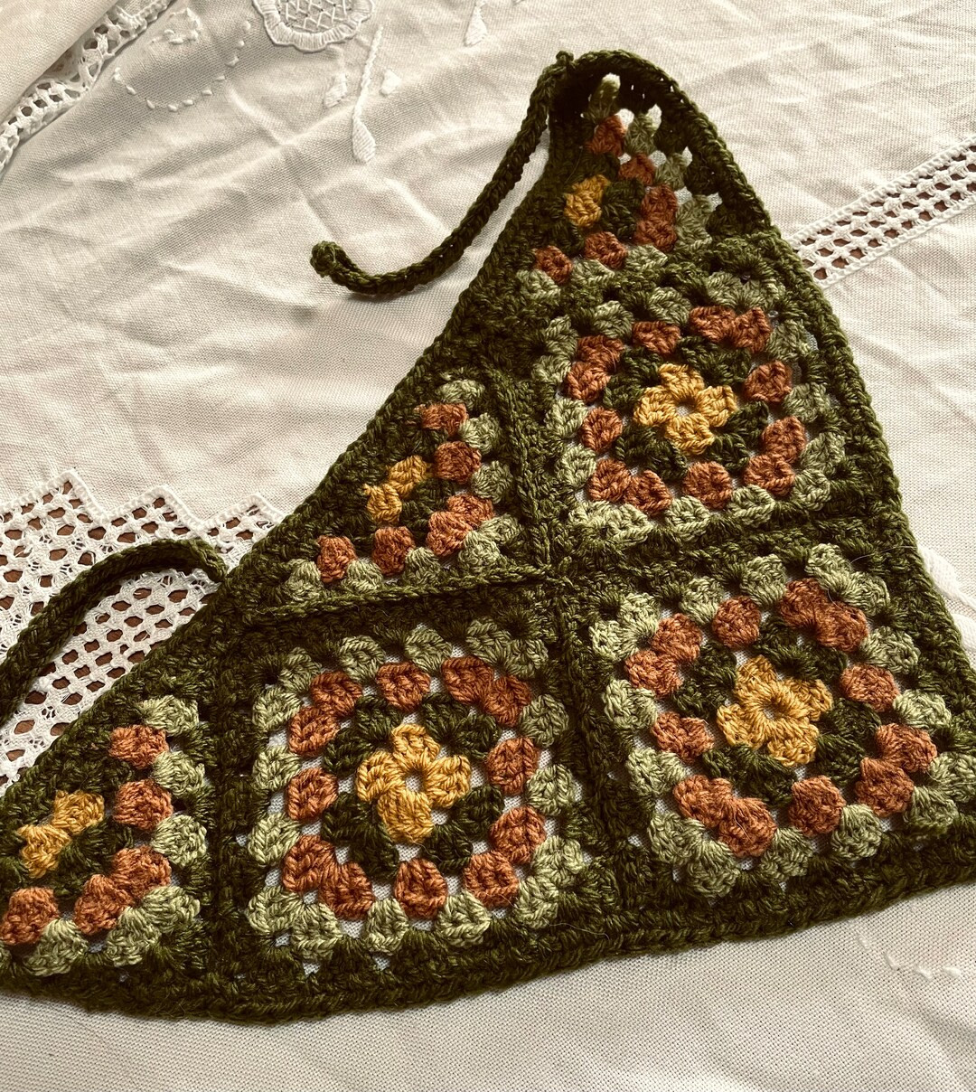 Granny Square, Crocheted, Bandanna Hair, Scarf Cottagecore Retro - Etsy UK | Etsy (UK)