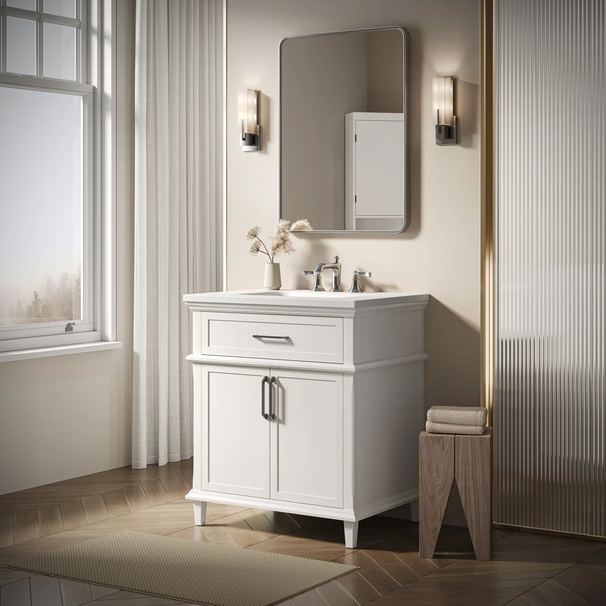 Velora 30 In. Single Sink Freestanding White Bath Vanity With White Everstone Top Assembled | Wayfair North America