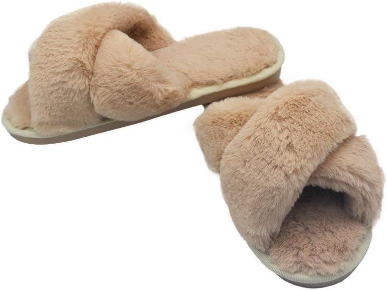 HUMIWA Womens Faux Fur Slippers Warm Fussy Flip Flop House Slippers Open Toe Home Slippers for Gi... | Amazon (US)