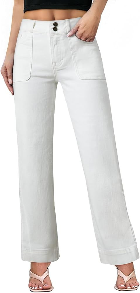 Sidefeel Women's Wide Leg Jeans High Waisted Stretchy Tummy Control Straight Leg Denim Pants | Amazon (US)