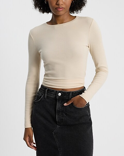 Essential Fitted Ribbed Crew Neck Long Sleeve Tee | Express