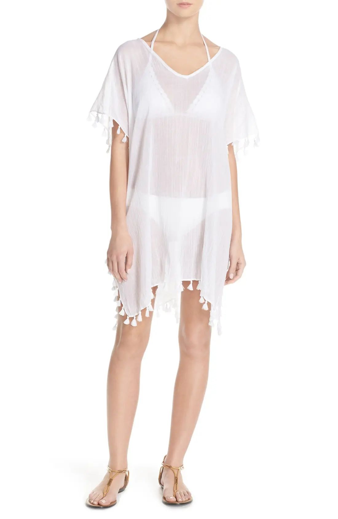 Women's Seafolly 'Amnesia' Cotton Gauze Cover-Up Caftan, Size One Size - White | Nordstrom
