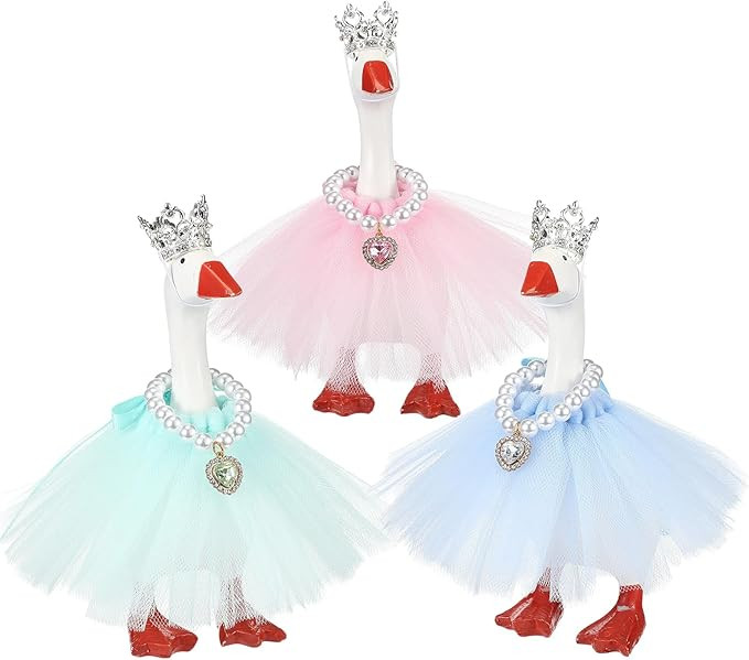 9 Pcs 7 Inch Spring Mini Desk Goose Outfits with Crystal Rhinestone Tiara Crown Necklace Tutu Dre... | Amazon (US)