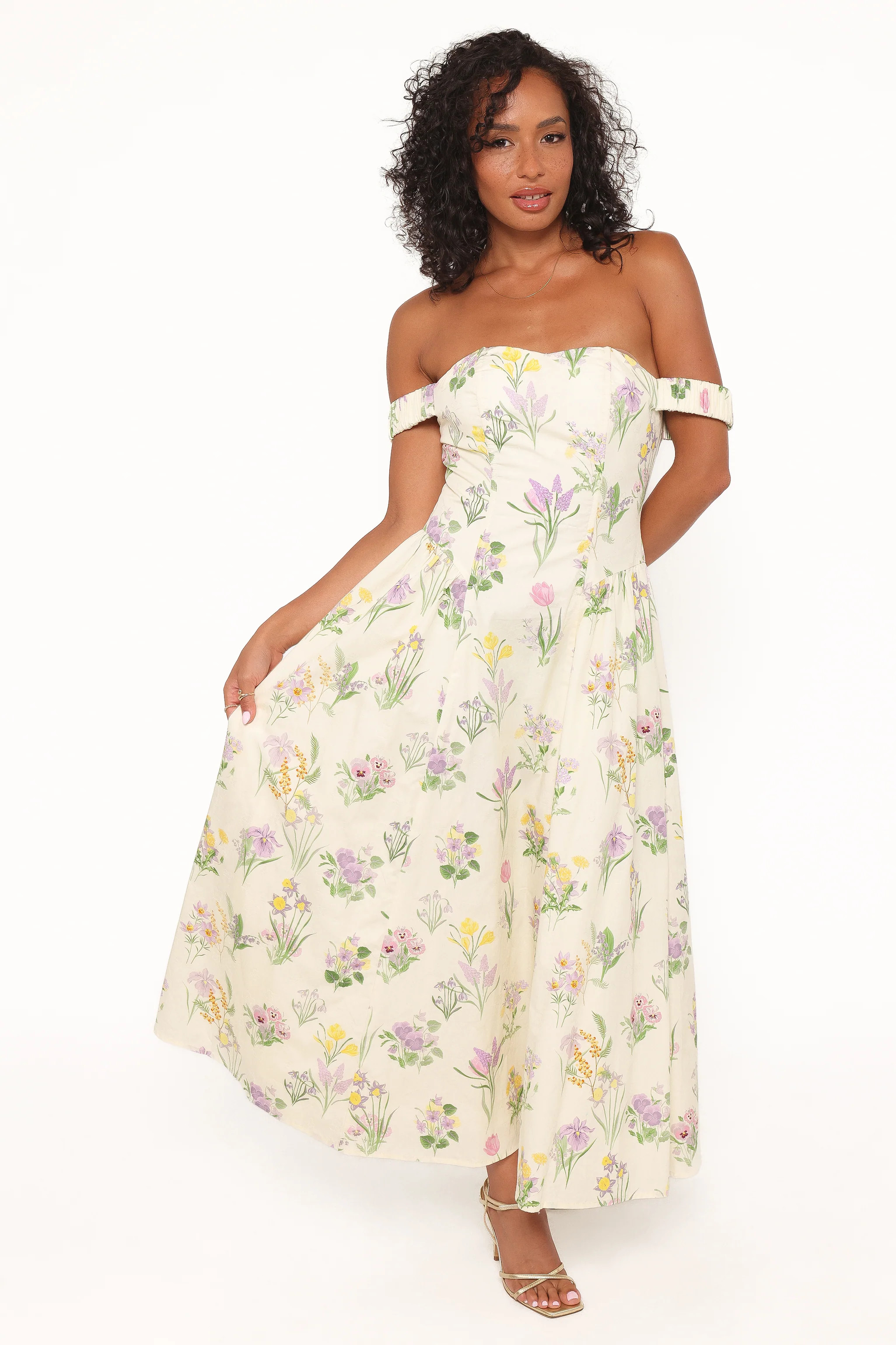 Larni Off Shoulder Midi Dress - Lavender Multi | Petal & Pup (US)