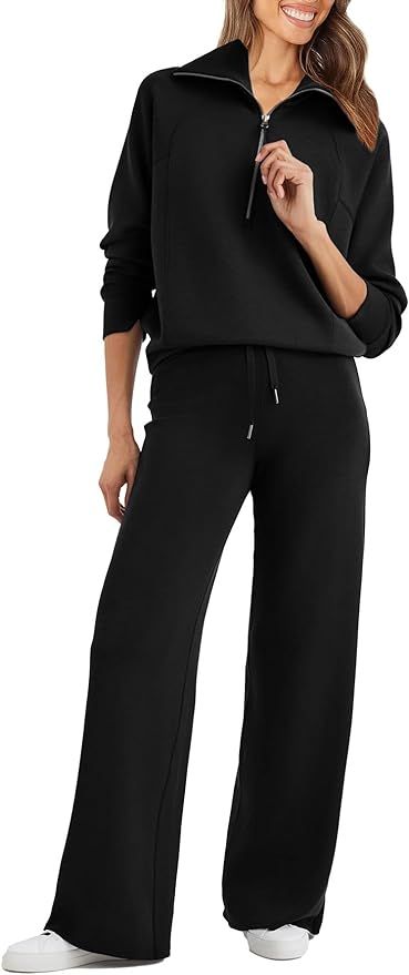 Glamaker Womens 2 Piece Outfits Sweatsuit Set Oversized Half Zip Sweatshirt Wide Leg Sweatpants L... | Amazon (US)