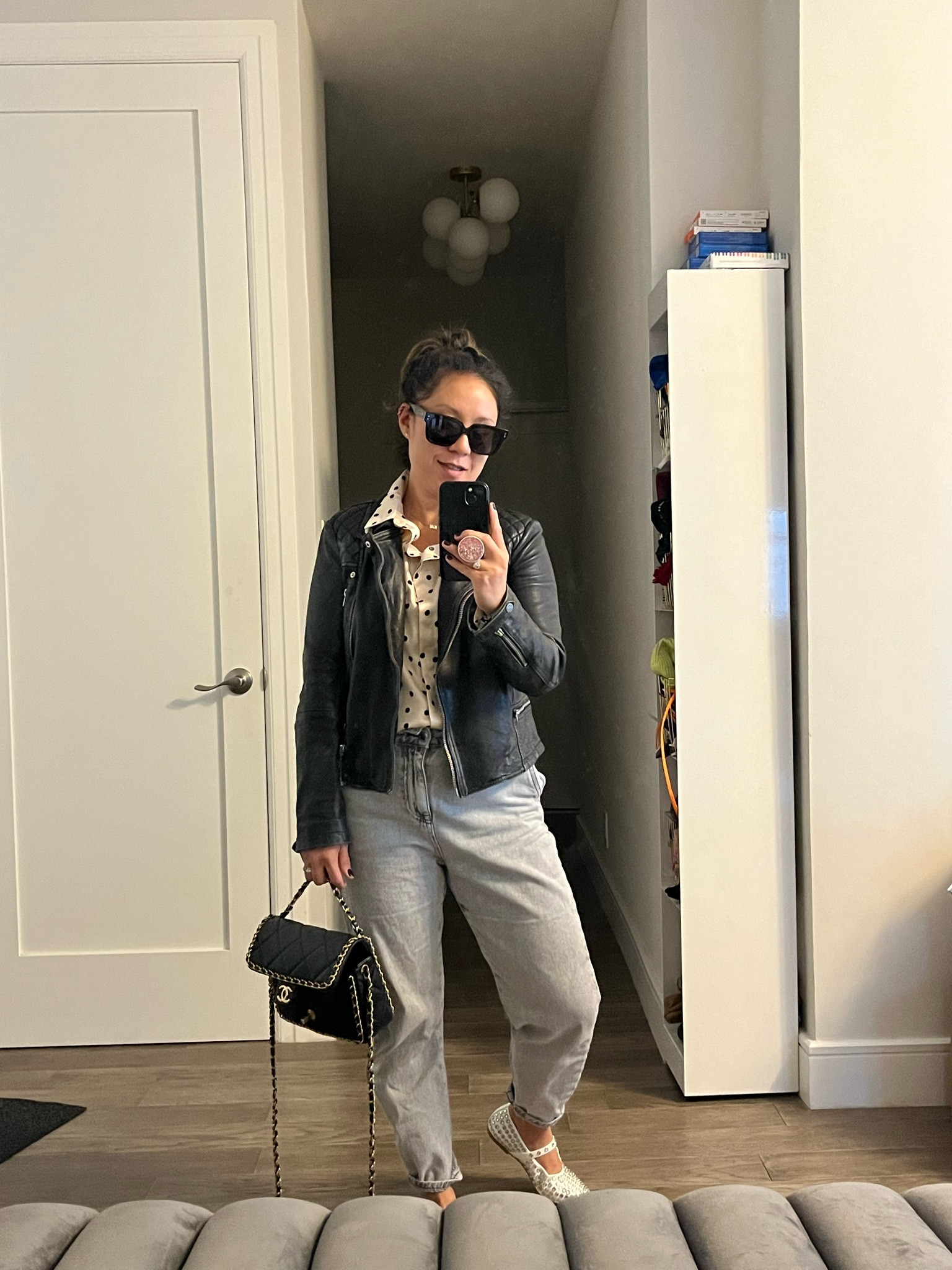 Fall layers. Leather jacket. Polka dot shirt. I’m wearing a zero in the jacket and an xxs in the shirt. I would prefer the xs for a looser fit. Shoes are a steal! I’m wearing a six. TTS, slightly large. 

#LTKFindsUnder50 #LTKShoeCrush #LTKCyberWeek