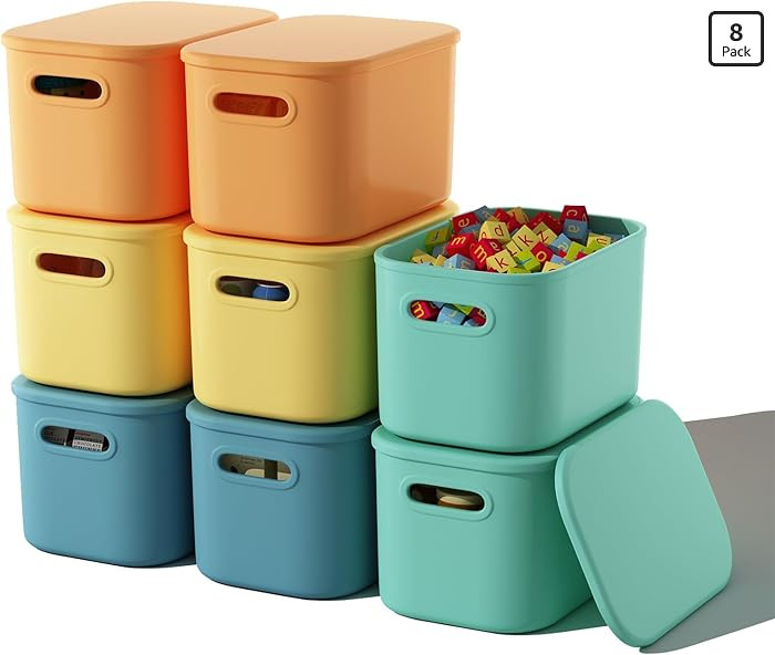 8 Pack Colorful Storage Bins with Lids Stackable Storage Container for Organizing, Storage Boxes ... | Amazon (US)