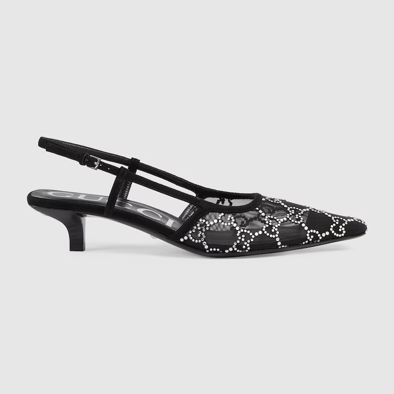 GUCCI Women's GG Crystal Slingback Pump, Black, Fabric | Gucci (US)
